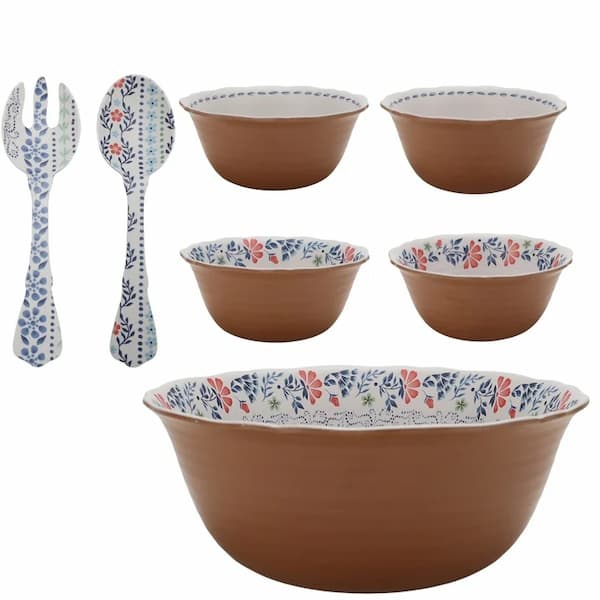 The Pioneer Woman Hattie 7-Piece Bamboo Melamine Salad Bowl Set