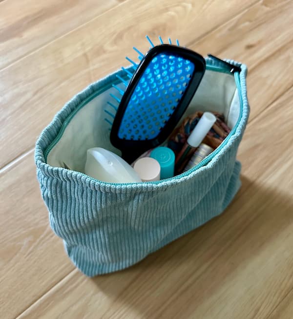 Corduroy Pouch on Etsy with personal care items