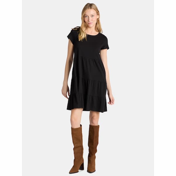Time and Tru Women's and Women's Plus Tiered Cotton Mini Dress deal