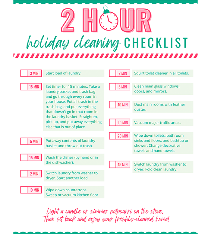 Holiday 2hr cleaning checklist